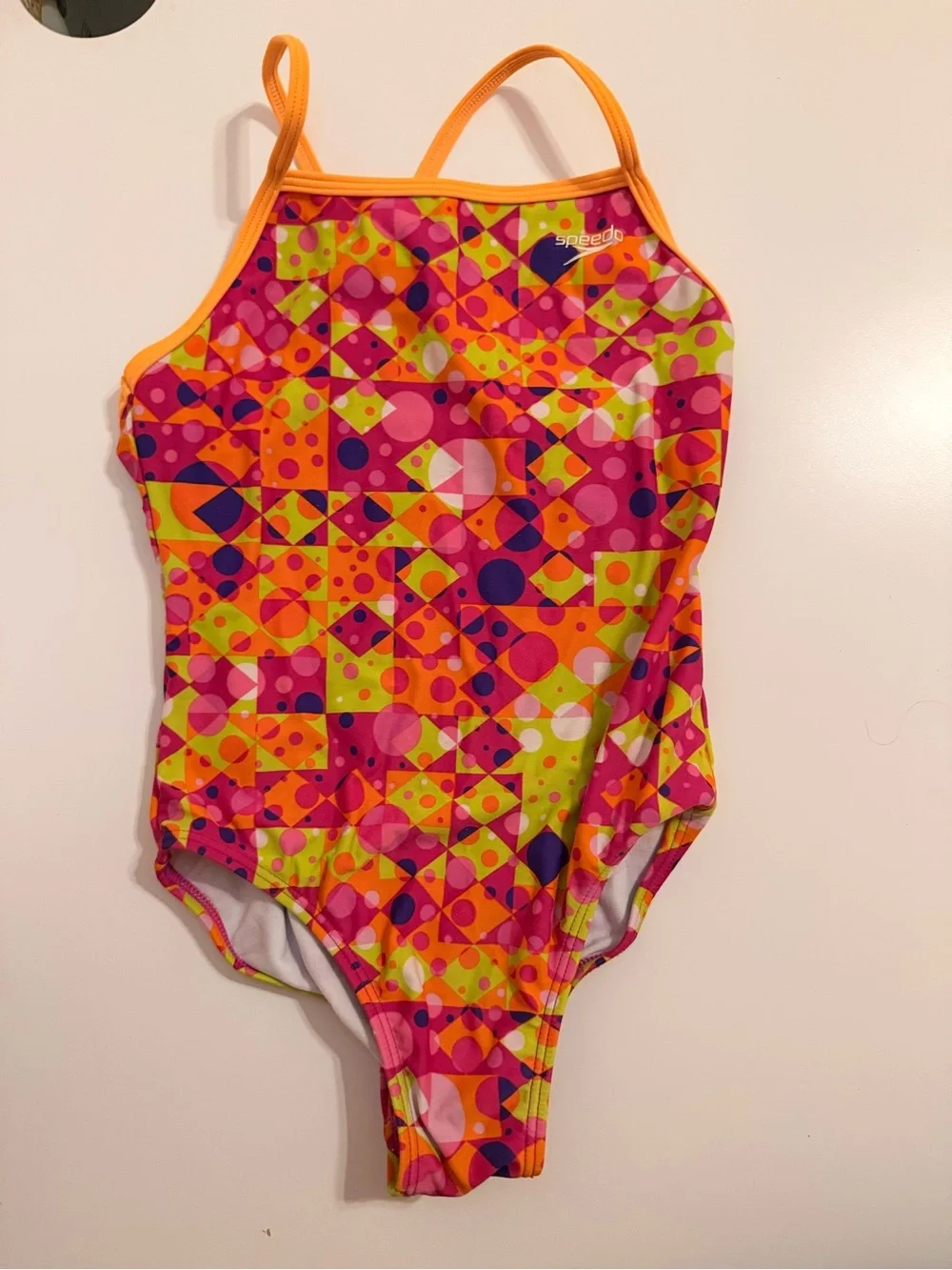Speedo Girls Neon Geo One-Piece Swimsuit - Pink, Orange, Lime